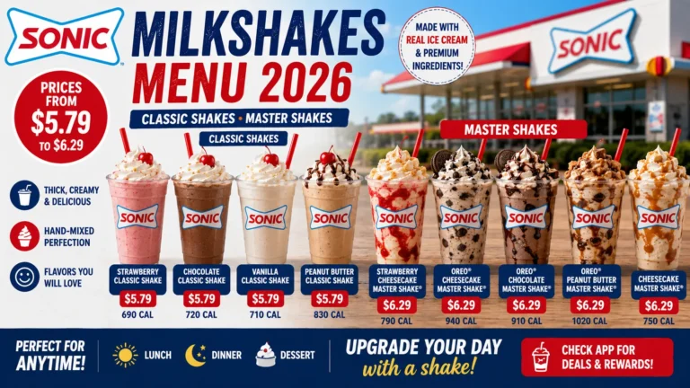 Sonic Milkshakes Menu